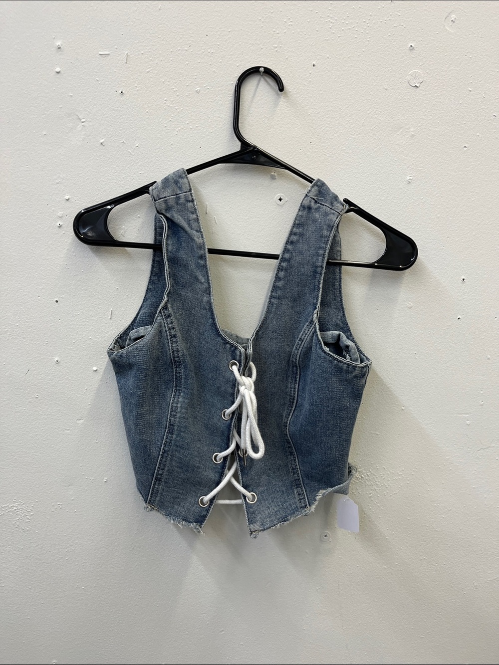 SHEIN Washed Blue Denim Lace-Up Crop Vest